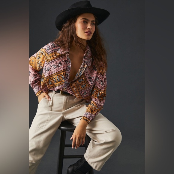 Farm Rio Anthropologie Classic Buttondown Shirt Size Medium - Picture 5 of 6